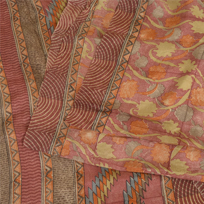 Sanskriti Vintage Sarees From India Red Pure Silk Floral Print Sari Craft Fabric