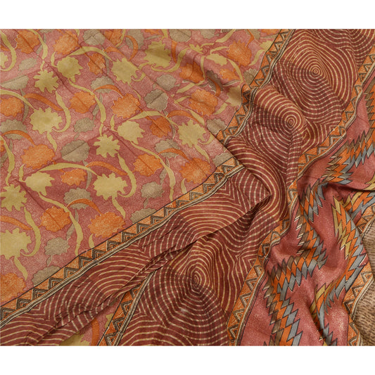 Sanskriti Vintage Sarees From India Red Pure Silk Floral Print Sari Craft Fabric