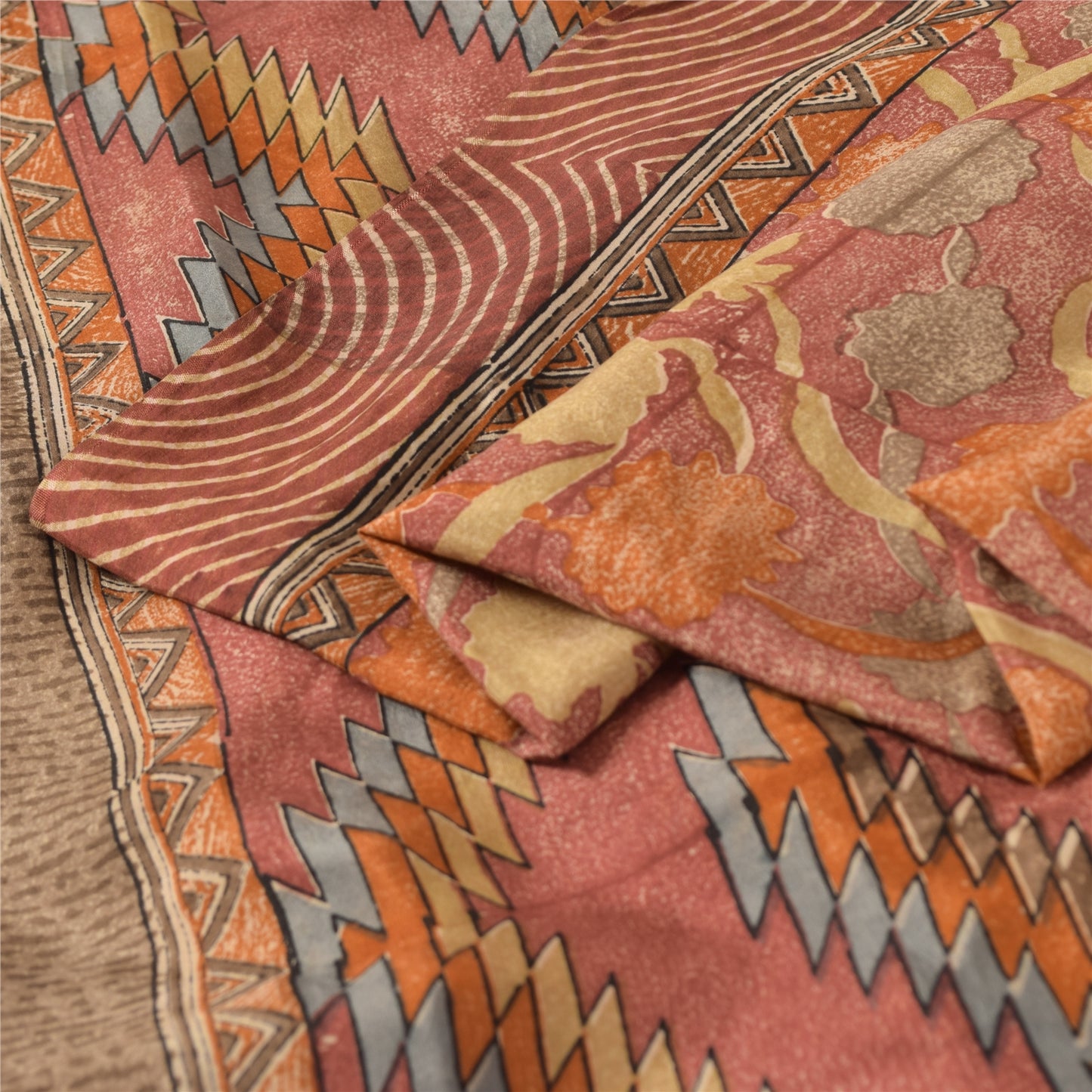 Sanskriti Vintage Sarees From India Red Pure Silk Floral Print Sari Craft Fabric