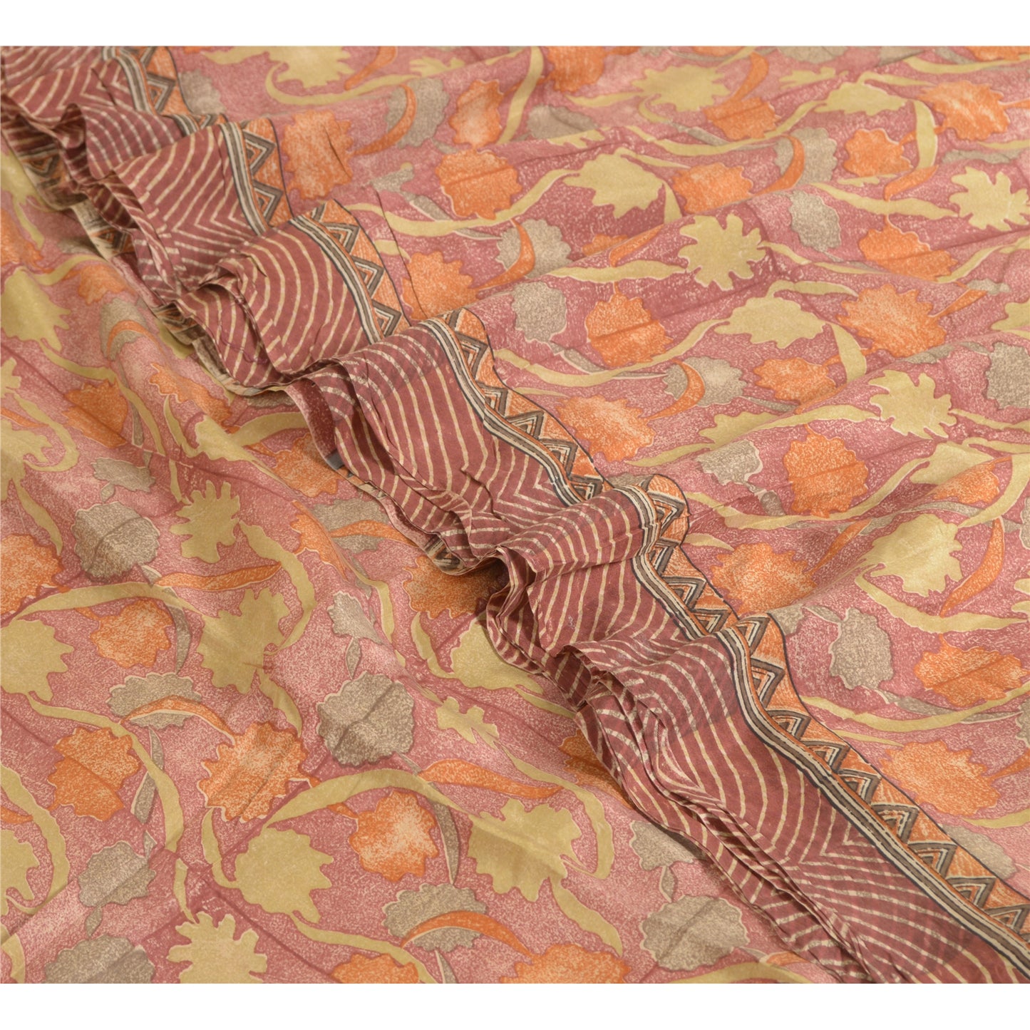 Sanskriti Vintage Sarees From India Red Pure Silk Floral Print Sari Craft Fabric