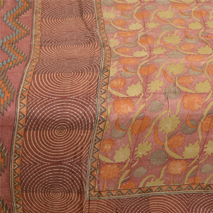 Sanskriti Vintage Sarees From India Red Pure Silk Floral Print Sari Craft Fabric