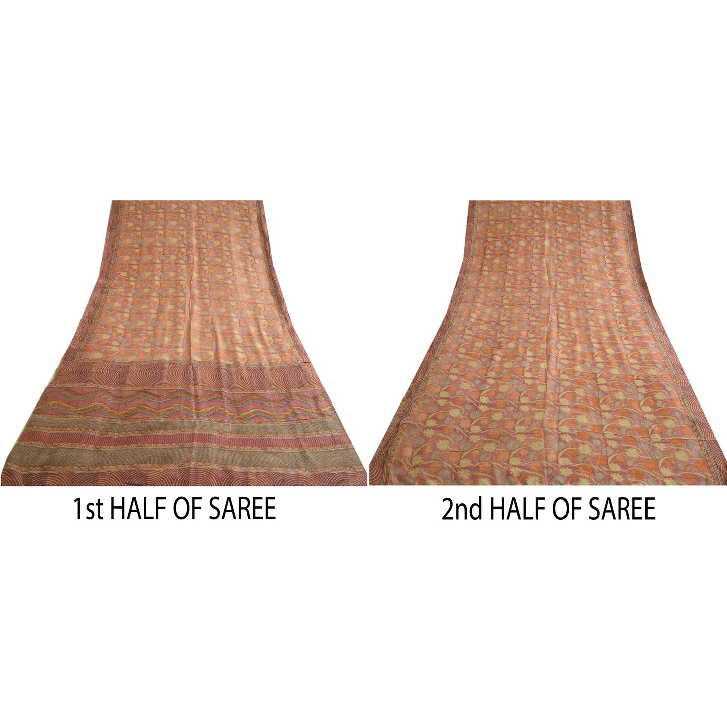 Sanskriti Vintage Sarees From India Red Pure Silk Floral Print Sari Craft Fabric