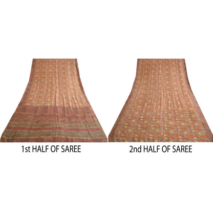 Sanskriti Vintage Sarees From India Red Pure Silk Floral Print Sari Craft Fabric