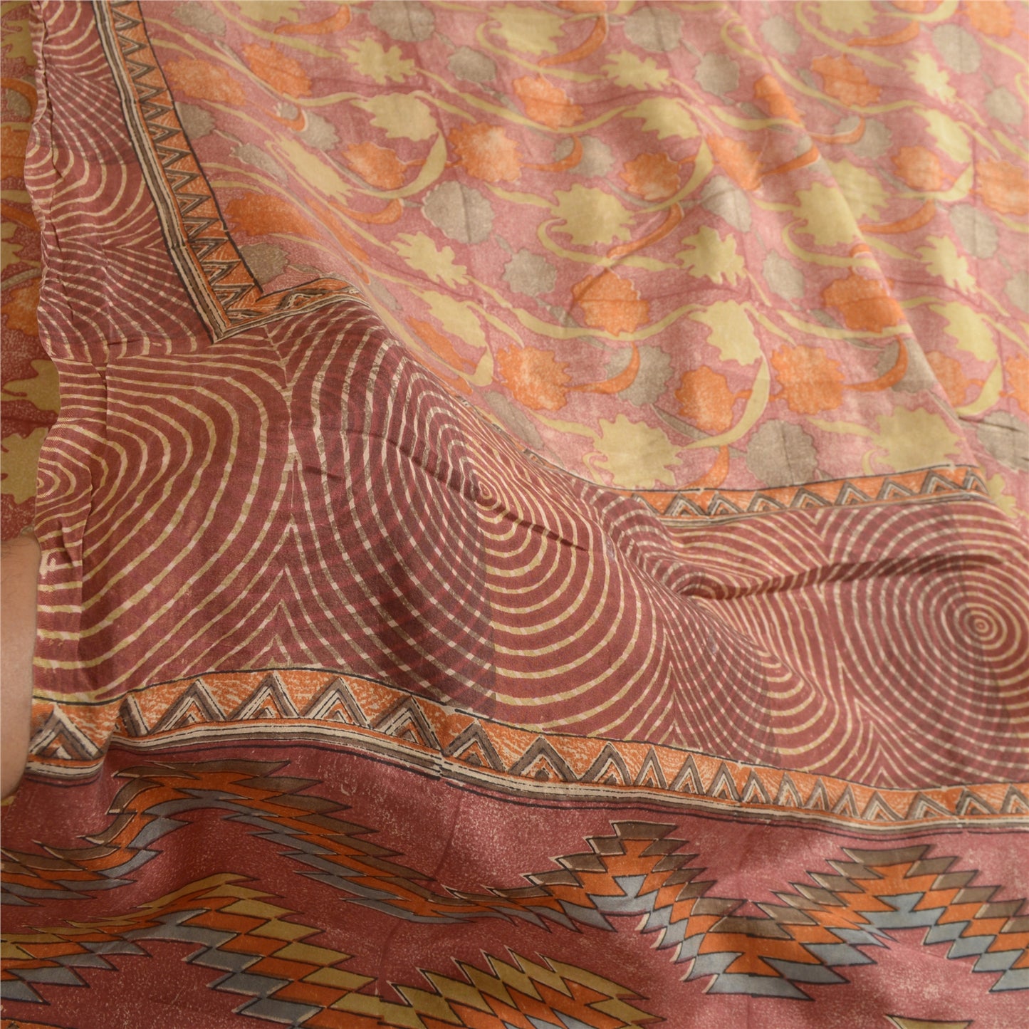 Sanskriti Vintage Sarees From India Red Pure Silk Floral Print Sari Craft Fabric