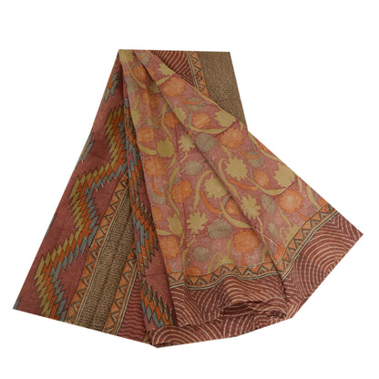 Sanskriti Vintage Sarees From India Red Pure Silk Floral Print Sari Craft Fabric