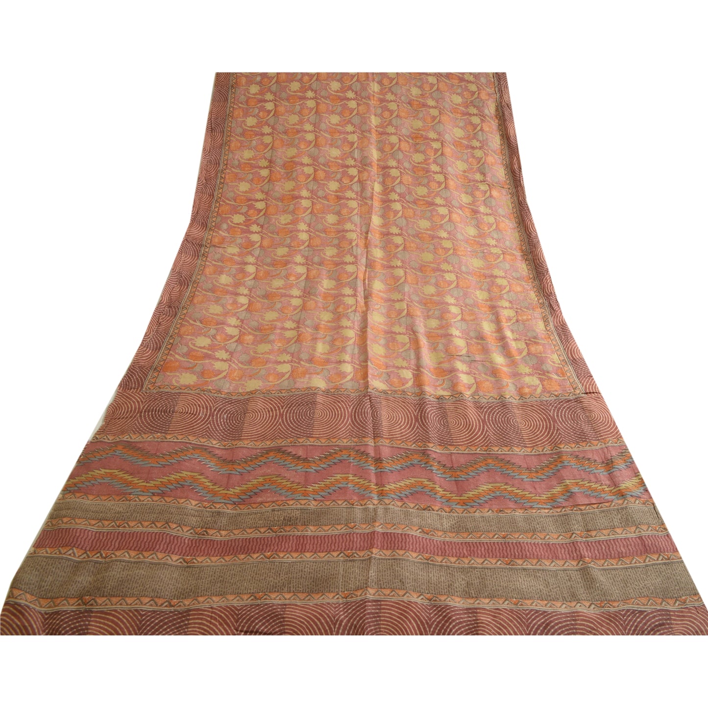 Sanskriti Vintage Sarees From India Red Pure Silk Floral Print Sari Craft Fabric