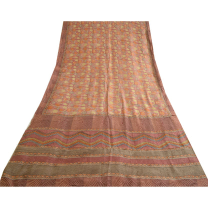 Sanskriti Vintage Sarees From India Red Pure Silk Floral Print Sari Craft Fabric