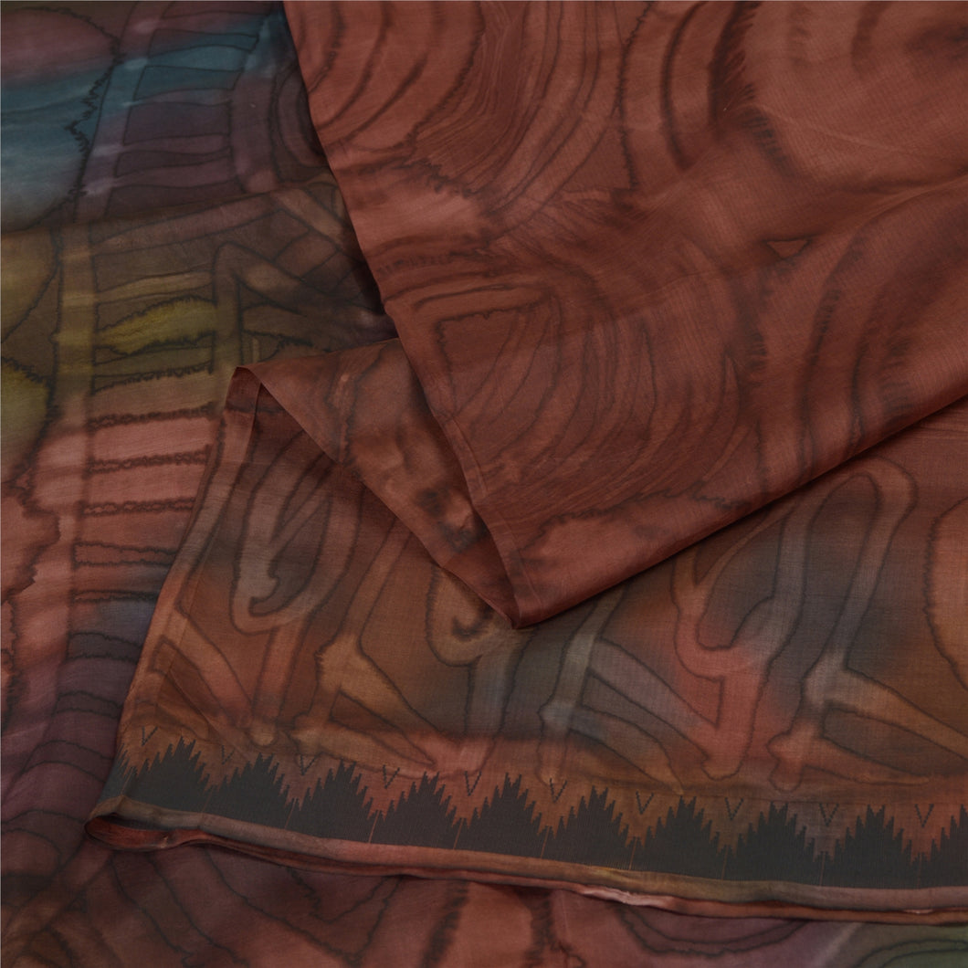 Sanskriti Vintage Sarees From India Brown Pure Silk Printed Sari Craft Fabric