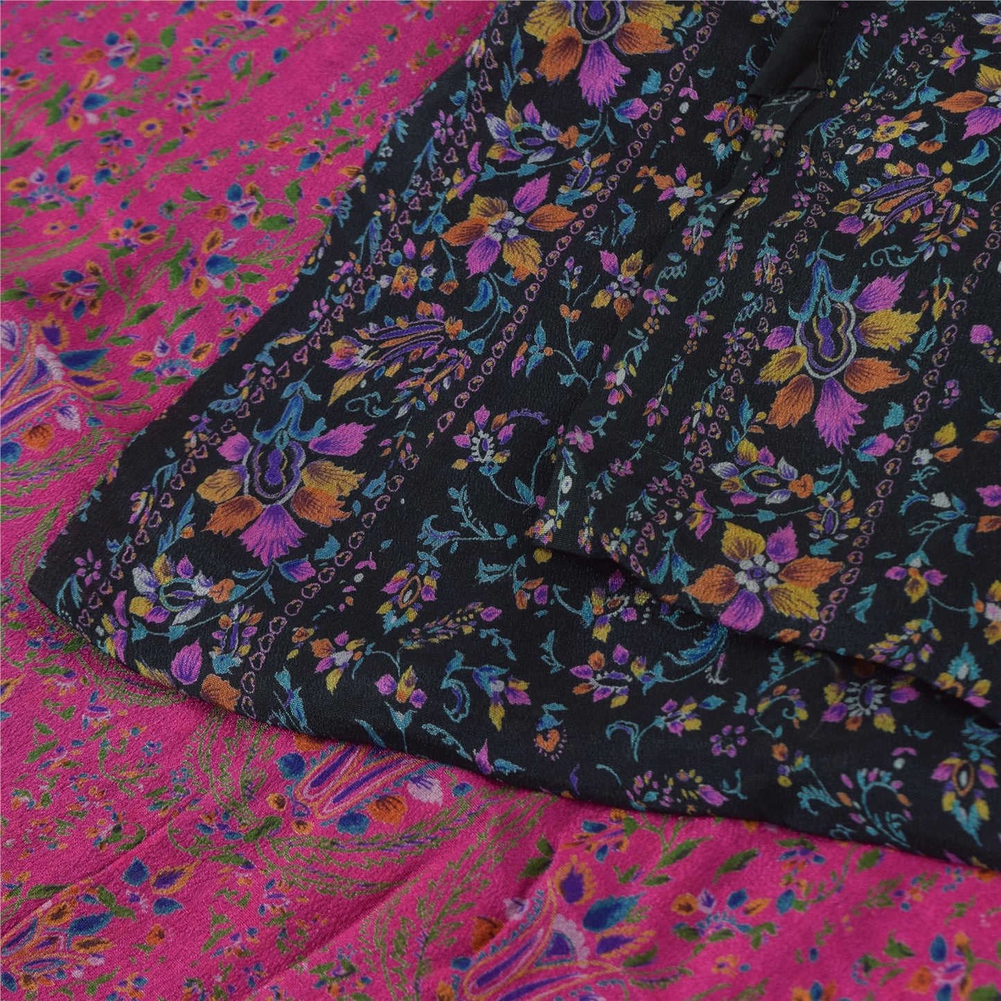 Sanskriti Vintage Sarees Indian Blue/Pink Pure Silk Printed Sari Craft Sustainable Fabric