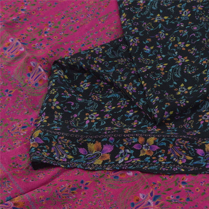 Sanskriti Vintage Sarees Indian Blue/Pink Pure Silk Printed Sari Craft Sustainable Fabric