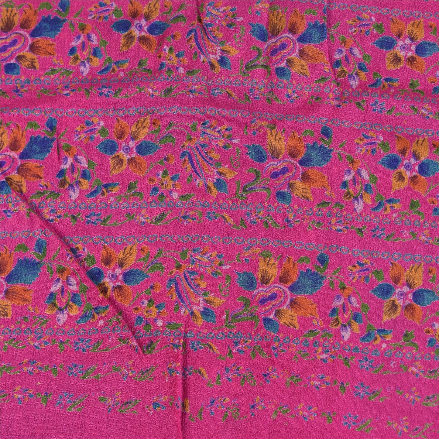 Sanskriti Vintage Sarees Indian Blue/Pink Pure Silk Printed Sari Craft Sustainable Fabric