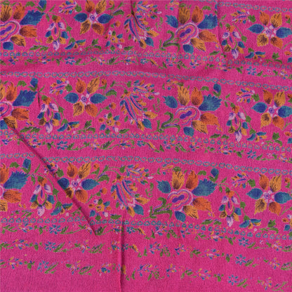 Sanskriti Vintage Sarees Indian Blue/Pink Pure Silk Printed Sari Craft Sustainable Fabric