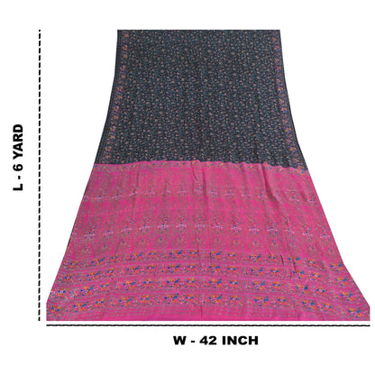 Sanskriti Vintage Sarees Indian Blue/Pink Pure Silk Printed Sari Craft Sustainable Fabric