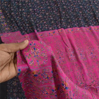Sanskriti Vintage Sarees Indian Blue/Pink Pure Silk Printed Sari Craft Sustainable Fabric