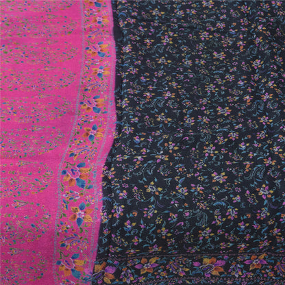 Sanskriti Vintage Sarees Indian Blue/Pink Pure Silk Printed Sari Craft Sustainable Fabric