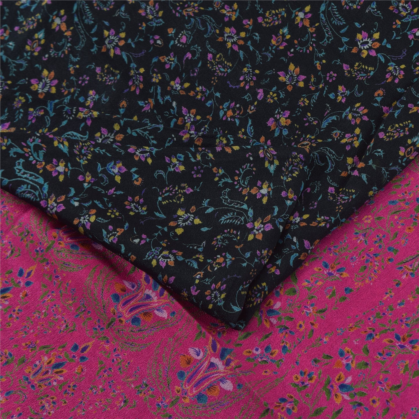 Sanskriti Vintage Sarees Indian Blue/Pink Pure Silk Printed Sari Craft Sustainable Fabric