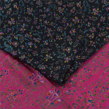 Sanskriti Vintage Sarees Indian Blue/Pink Pure Silk Printed Sari Craft Sustainable Fabric