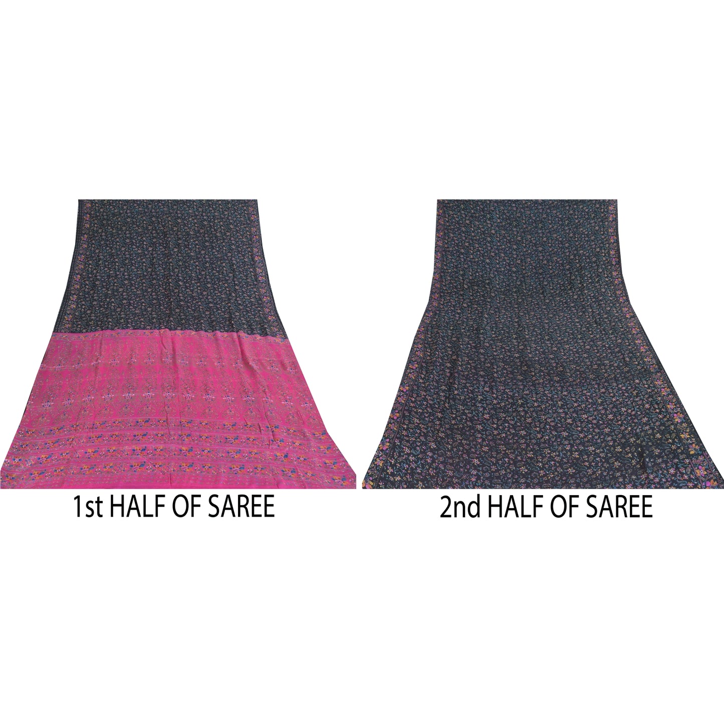 Sanskriti Vintage Sarees Indian Blue/Pink Pure Silk Printed Sari Craft Sustainable Fabric