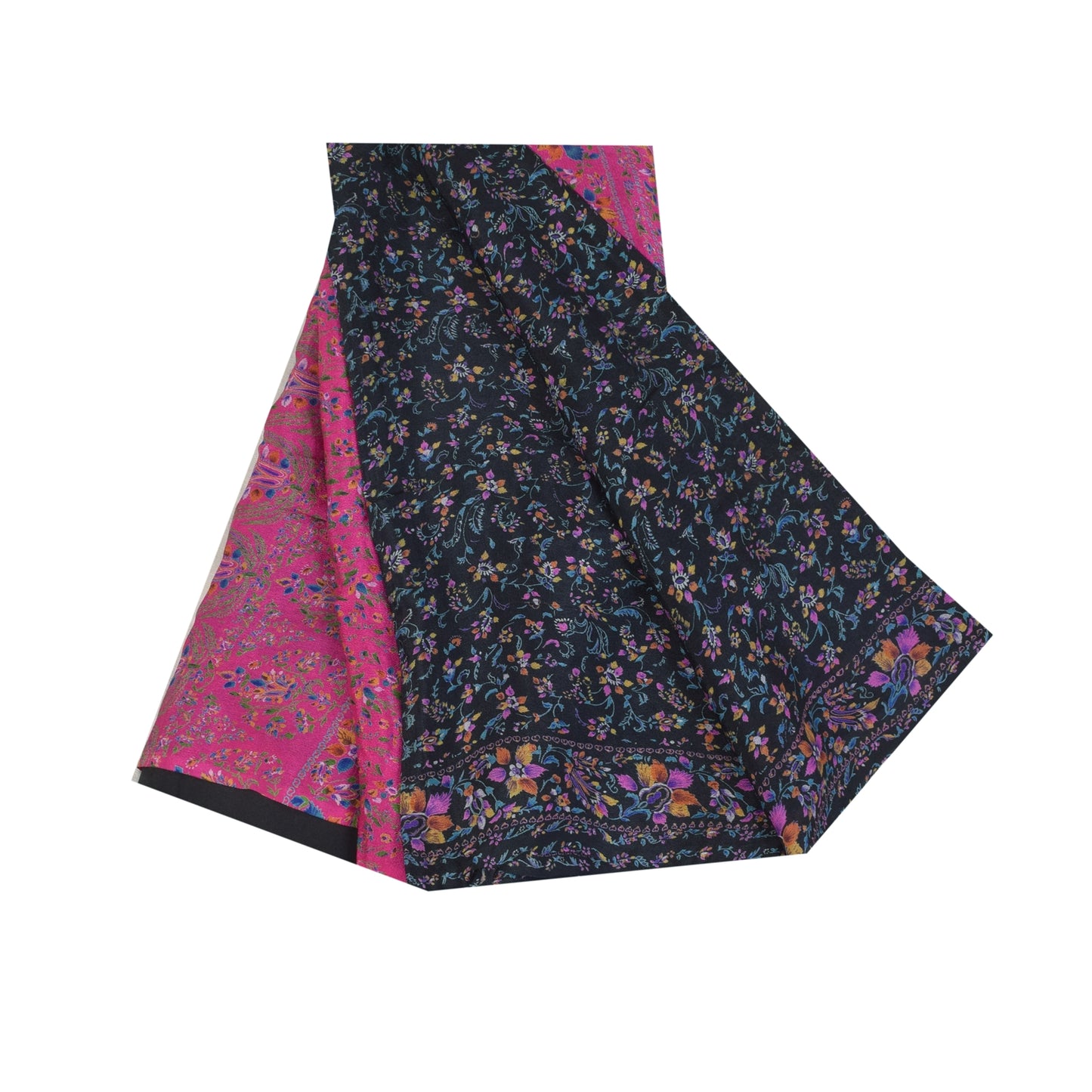 Sanskriti Vintage Sarees Indian Blue/Pink Pure Silk Printed Sari Craft Sustainable Fabric