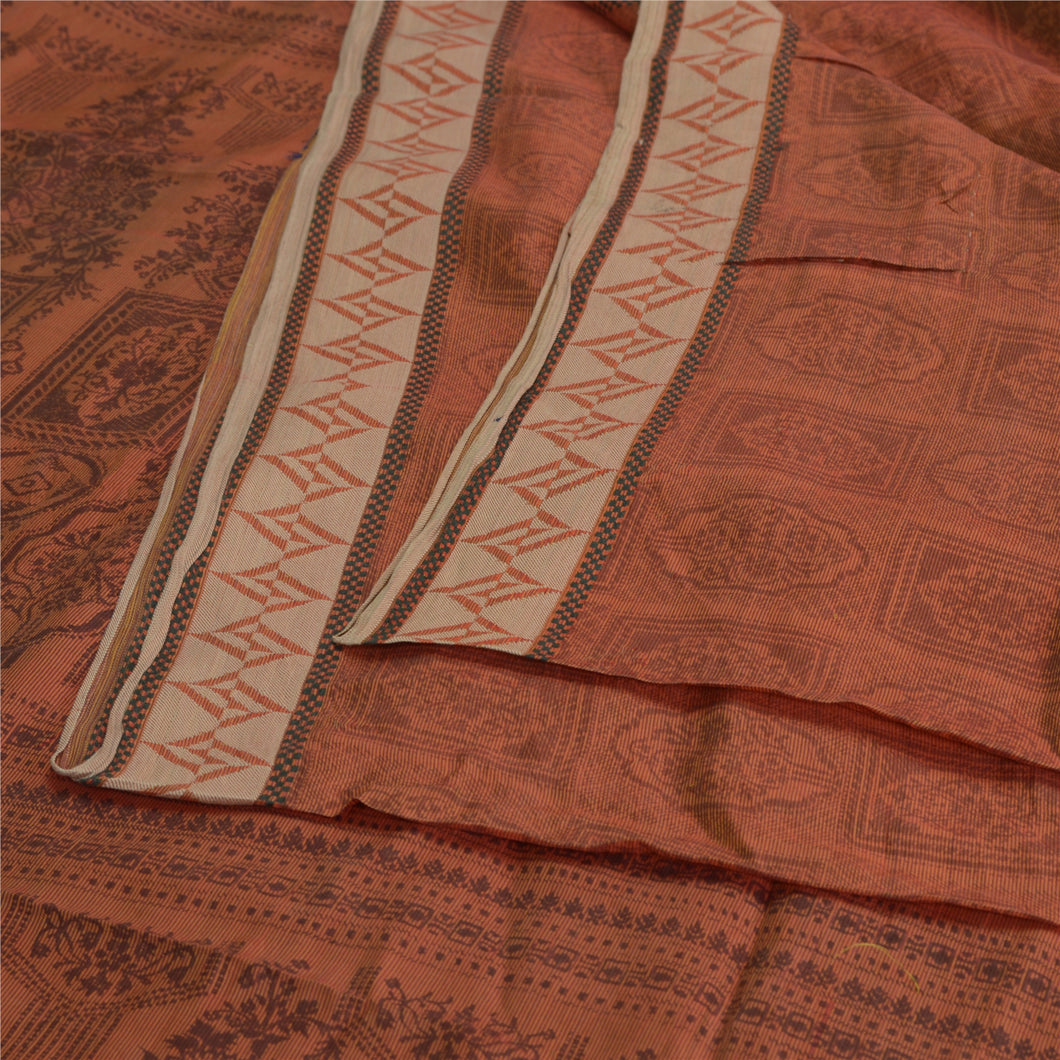 Sanskriti Vintage Brown Sarees 100% Pure Silk Printed Sari Craft 5 Yard Fabric