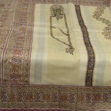 Load image into Gallery viewer, Sanskriti Vintage Ivory Sarees 100% Pure Silk Printed Sari Craft 5 Yard Fabric
