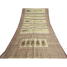 Load image into Gallery viewer, Sanskriti Vintage Ivory Sarees 100% Pure Silk Printed Sari Craft 5 Yard Fabric
