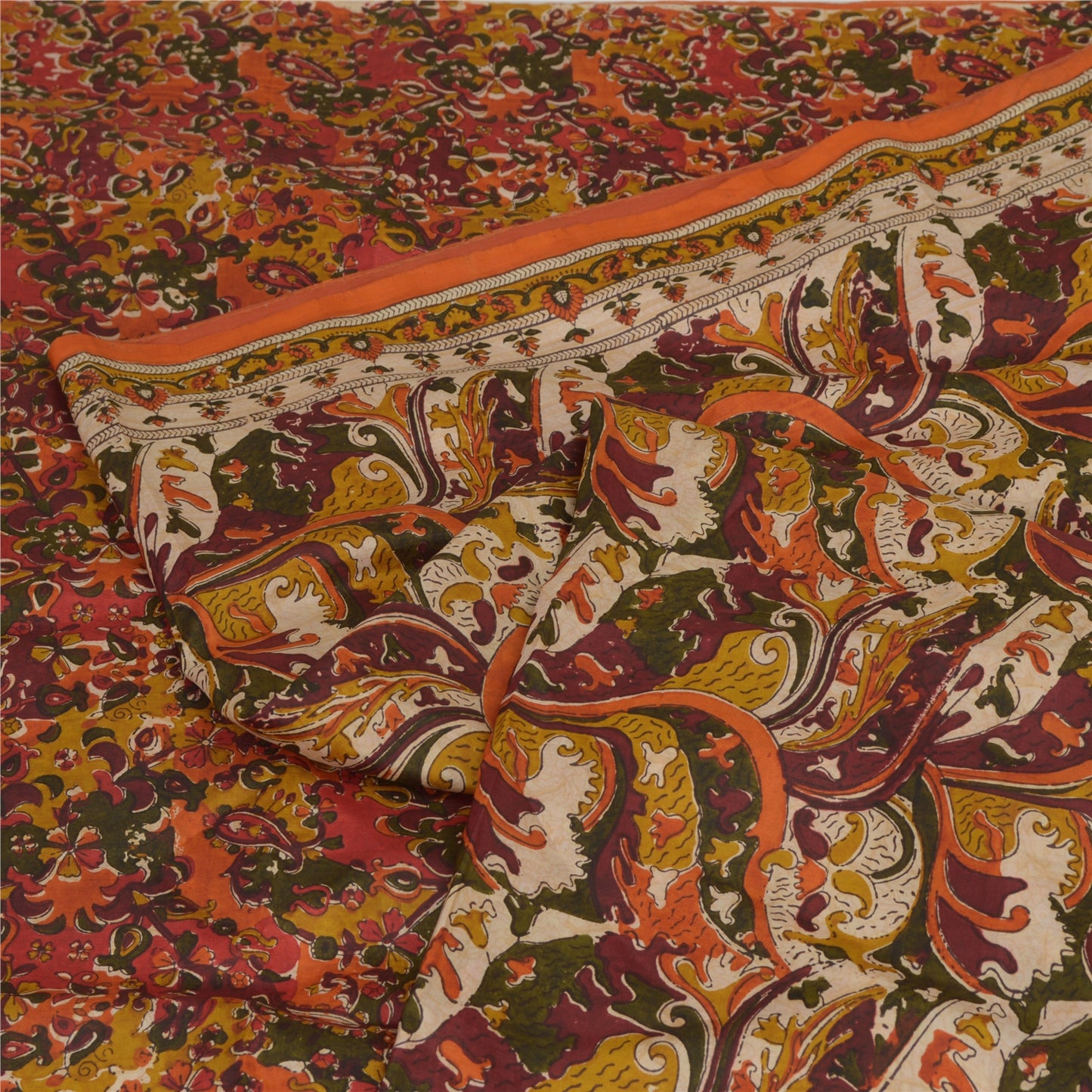 Sanskriti Vintage Sarier Fra Indien Multi Ren Silke Trykt Sari Håndværk Bæredygtigt Stoff