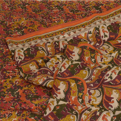 Sanskriti Vintage Sarier Fra Indien Multi Ren Silke Trykt Sari Håndværk Bæredygtigt Stoff