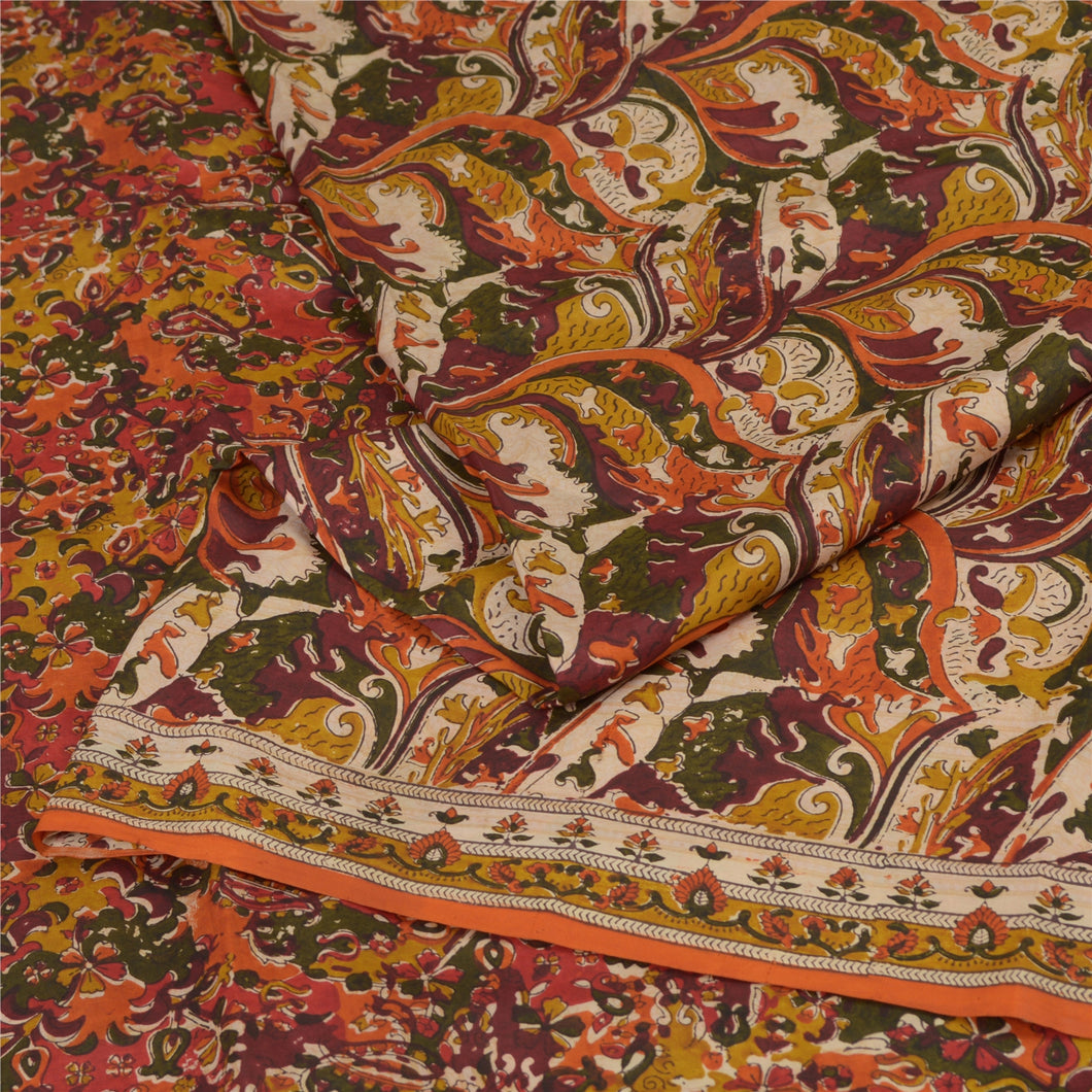 Sanskriti Vintage Sarees From India Multi Pure Silk Printed Sari Craft Fabric