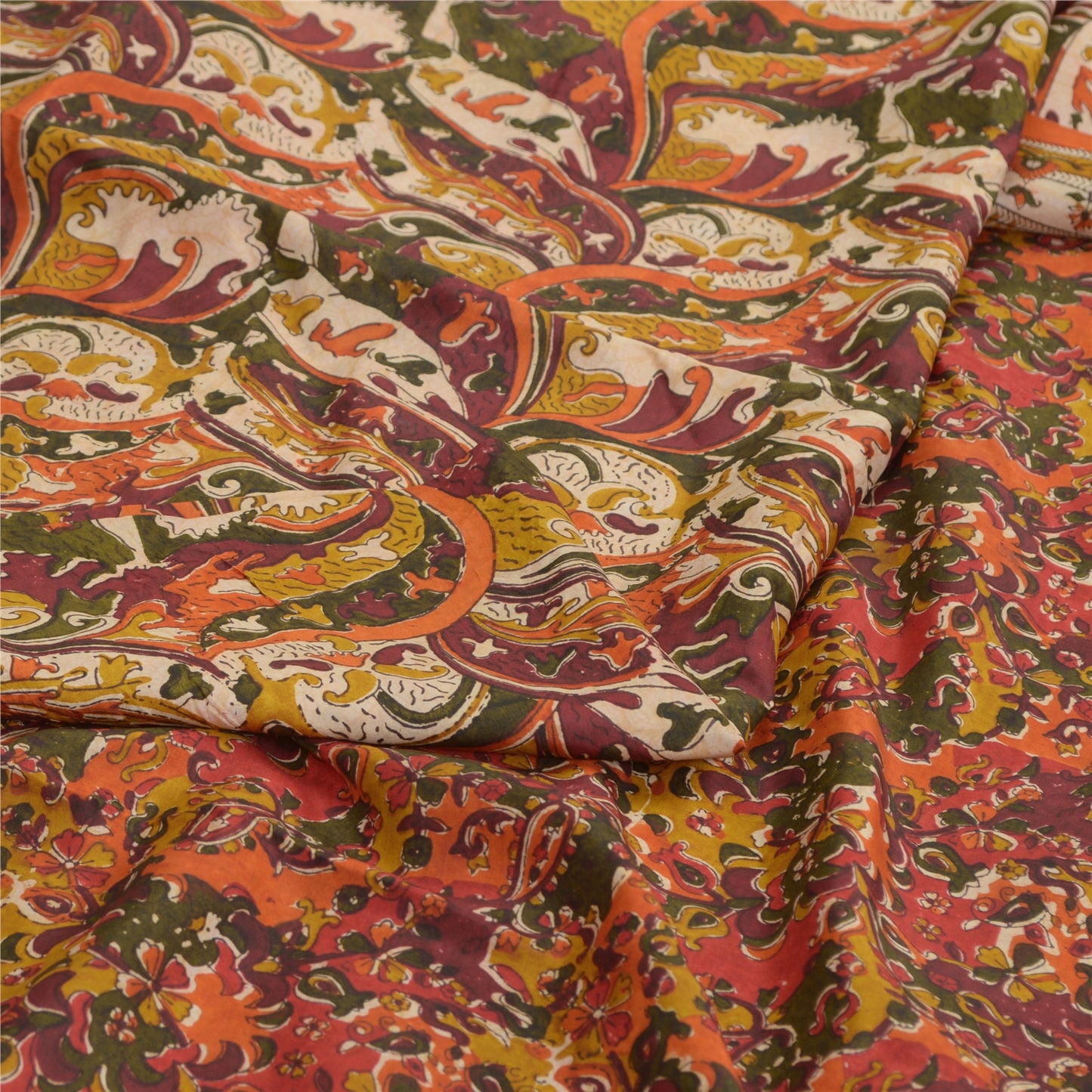 Sanskriti Vintage Sarier Fra Indien Multi Ren Silke Trykt Sari Håndværk Bæredygtigt Stoff