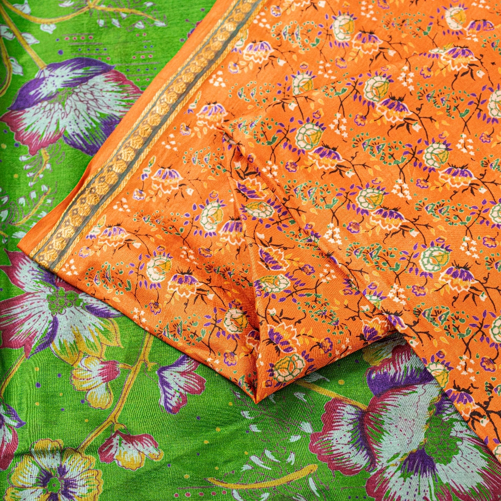 Sanskriti Vintage Sarees Pure Silk Quilting Felting Craft Sustainable Fabric Printed Sari