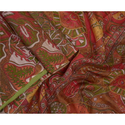 Sanskriti Vintage Sarees Multi 100% Pure Silk Abstract Printed Sari Craft Sustainable Fabric