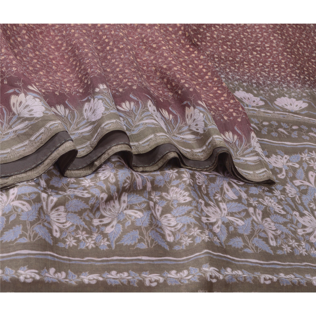 Sanskriti Vintage Sarees Pure Silk 5yd Quilting Felting Craft Fabric Print Sari