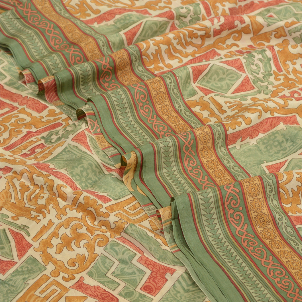 Sanskriti Vintage Multicolor Indian Sarees Pure Silk Printed Sari Craft Fabric