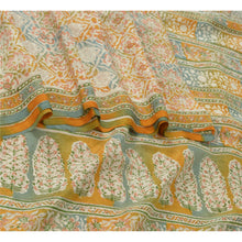 Load image into Gallery viewer, Sanskriti Vintage Ivory/Saffron Sarees Pure Silk Printed Sari Craft Fabric
