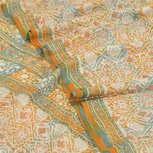 Load image into Gallery viewer, Sanskriti Vintage Ivory/Saffron Sarees Pure Silk Printed Sari Craft Fabric
