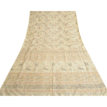Load image into Gallery viewer, Sanskriti Vintage Sarees Indian Ivory Pure Silk Printed Sari 5YD Craft Fabric
