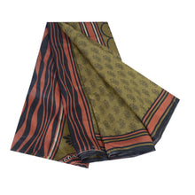 Load image into Gallery viewer, Sanskriti Vintage Sarees Indian Green Pure Silk Block Printed Sari Craft Fabric
