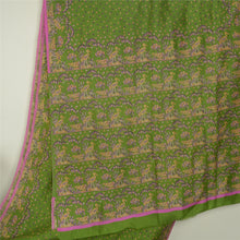 Load image into Gallery viewer, Sanskriti Vintage Sarees Green Heron Bird Printed Pure Silk Sari Craft Fabric
