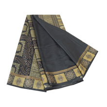 Load image into Gallery viewer, Sanskriti Vintage Sarees Indian Black 100% Pure Silk Printed Sari Craft Fabric
