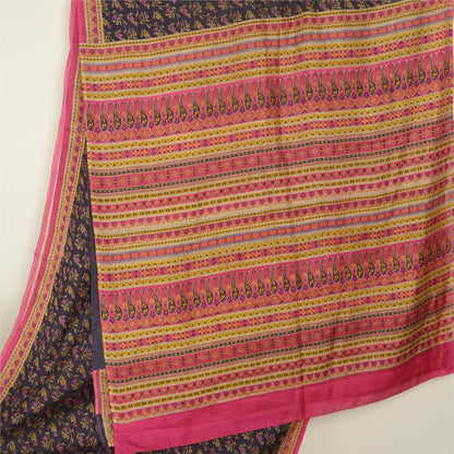 Sanskriti Vintage Sarees Indian Blue/Pink Pure Silk Printed Sari Craft Sustainable Fabric