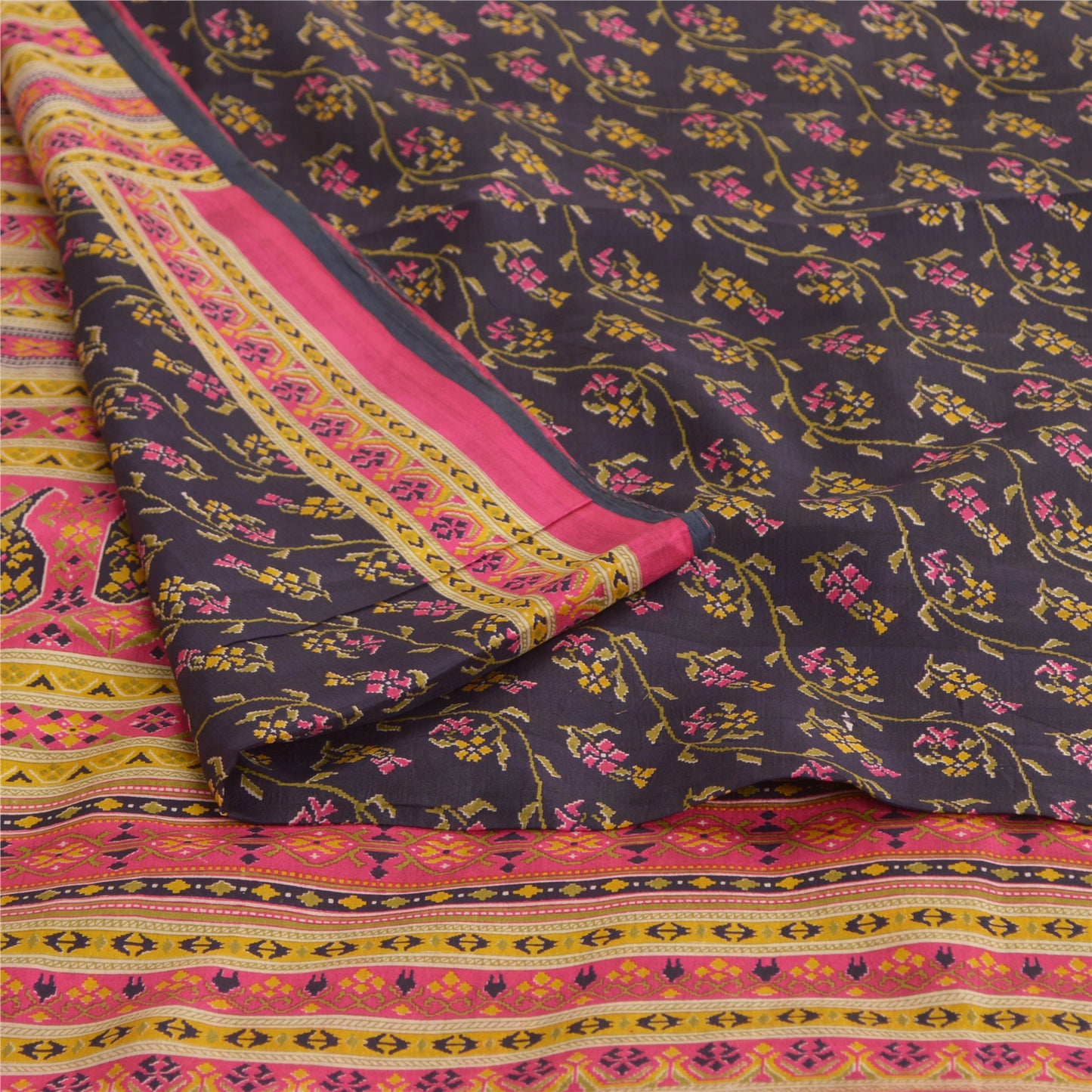Sanskriti Vintage Sarees Indian Blue/Pink Pure Silk Printed Sari Craft Sustainable Fabric