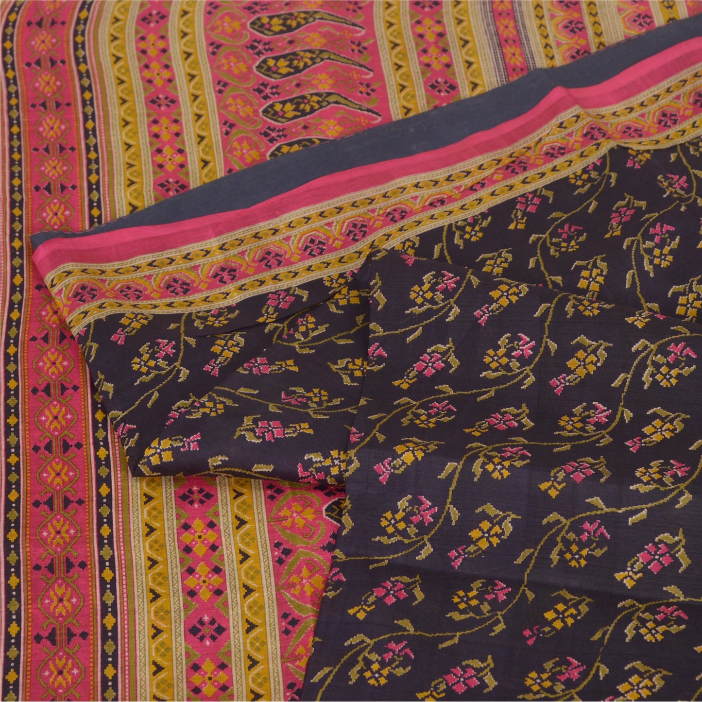Sanskriti Vintage Sarees Indian Blue/Pink Pure Silk Printed Sari Craft Sustainable Fabric
