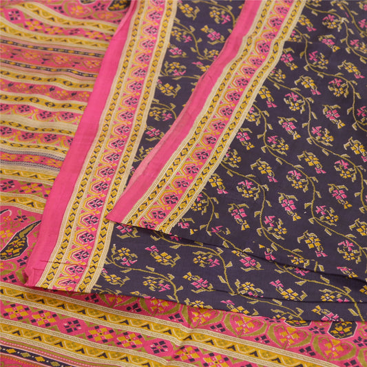 Sanskriti Vintage Sarees Indian Blue/Pink Pure Silk Printed Sari Craft Sustainable Fabric