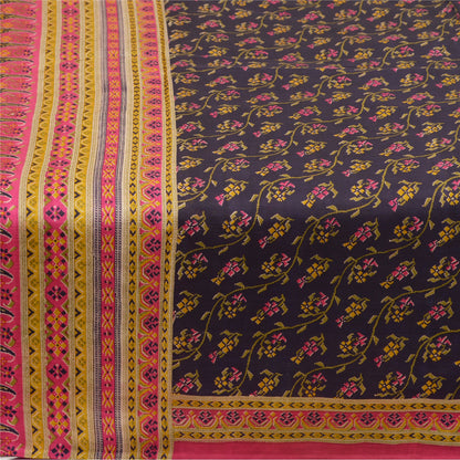 Sanskriti Vintage Sarees Indian Blue/Pink Pure Silk Printed Sari Craft Sustainable Fabric