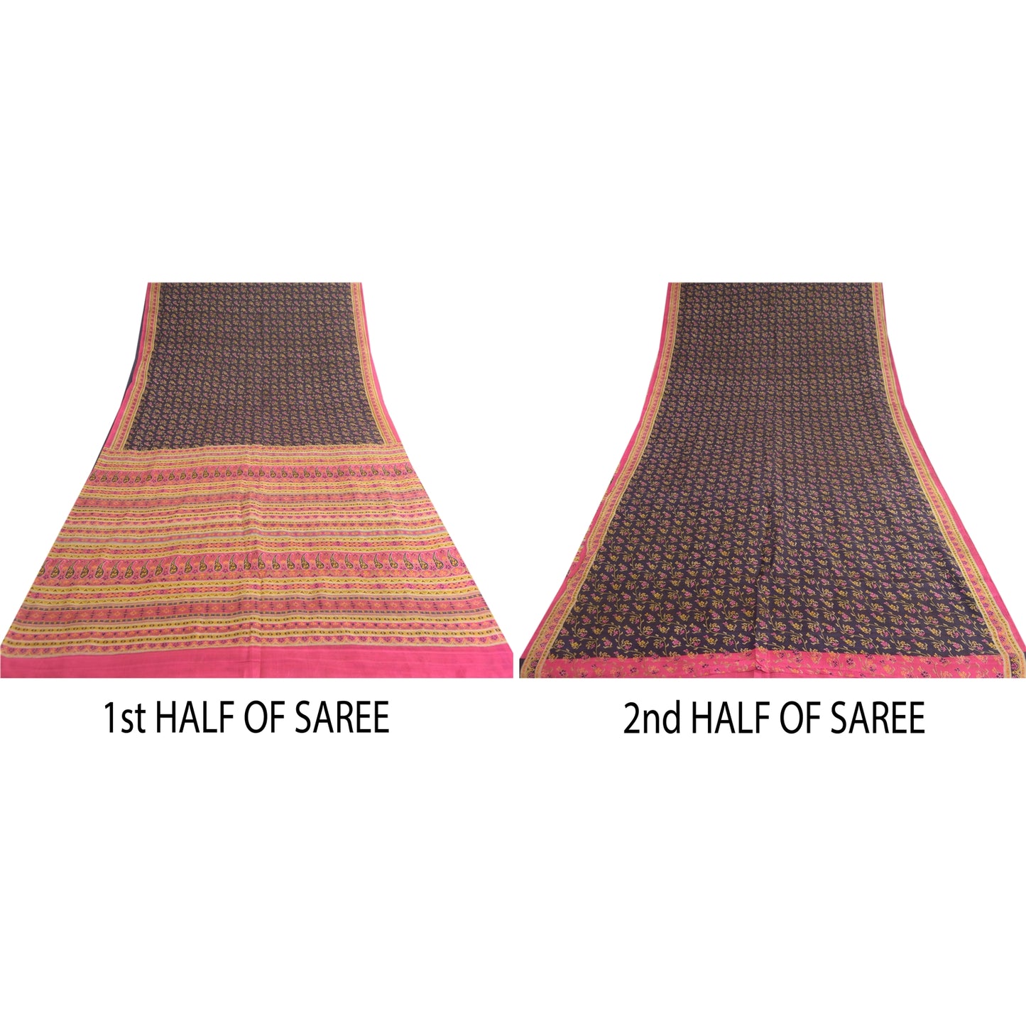 Sanskriti Vintage Sarees Indian Blue/Pink Pure Silk Printed Sari Craft Sustainable Fabric