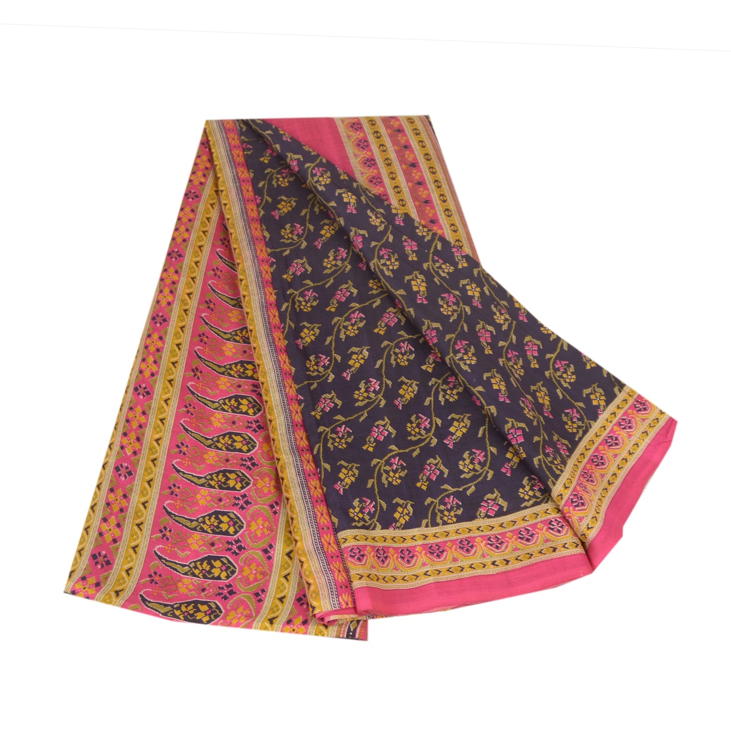 Sanskriti Vintage Sarees Indian Blue/Pink Pure Silk Printed Sari Craft Sustainable Fabric