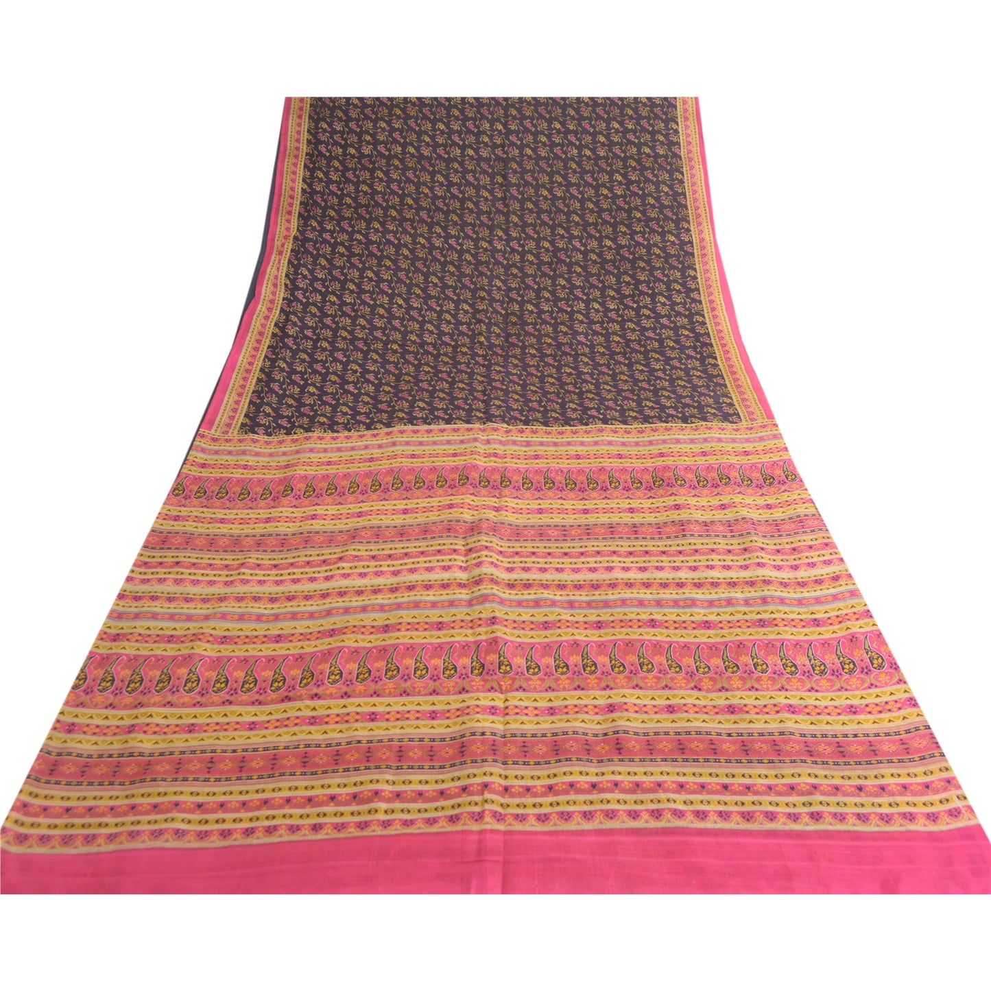 Sanskriti Vintage Sarees Indian Blue/Pink Pure Silk Printed Sari Craft Sustainable Fabric