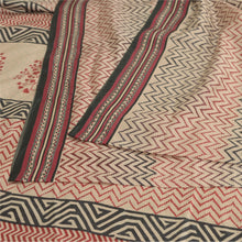 Load image into Gallery viewer, Sanskriti Vintage Sarees Red/Black Hand Block Print Pure Silk Sari Craft Fabric
