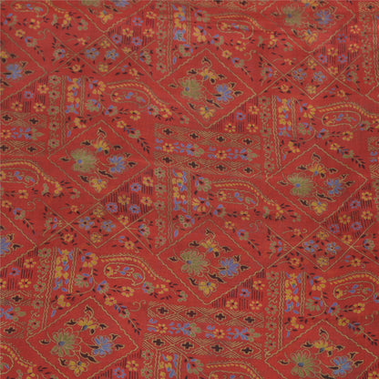 Sanskriti Vintage Sarees Red/Green Pure Silk Printed Sari Floral Craft Sustainable Fabric